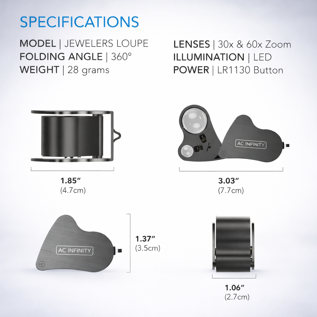 AC Infinity Suurennuslasi LED-valolla 30x - 60x – taskumikroskooppi