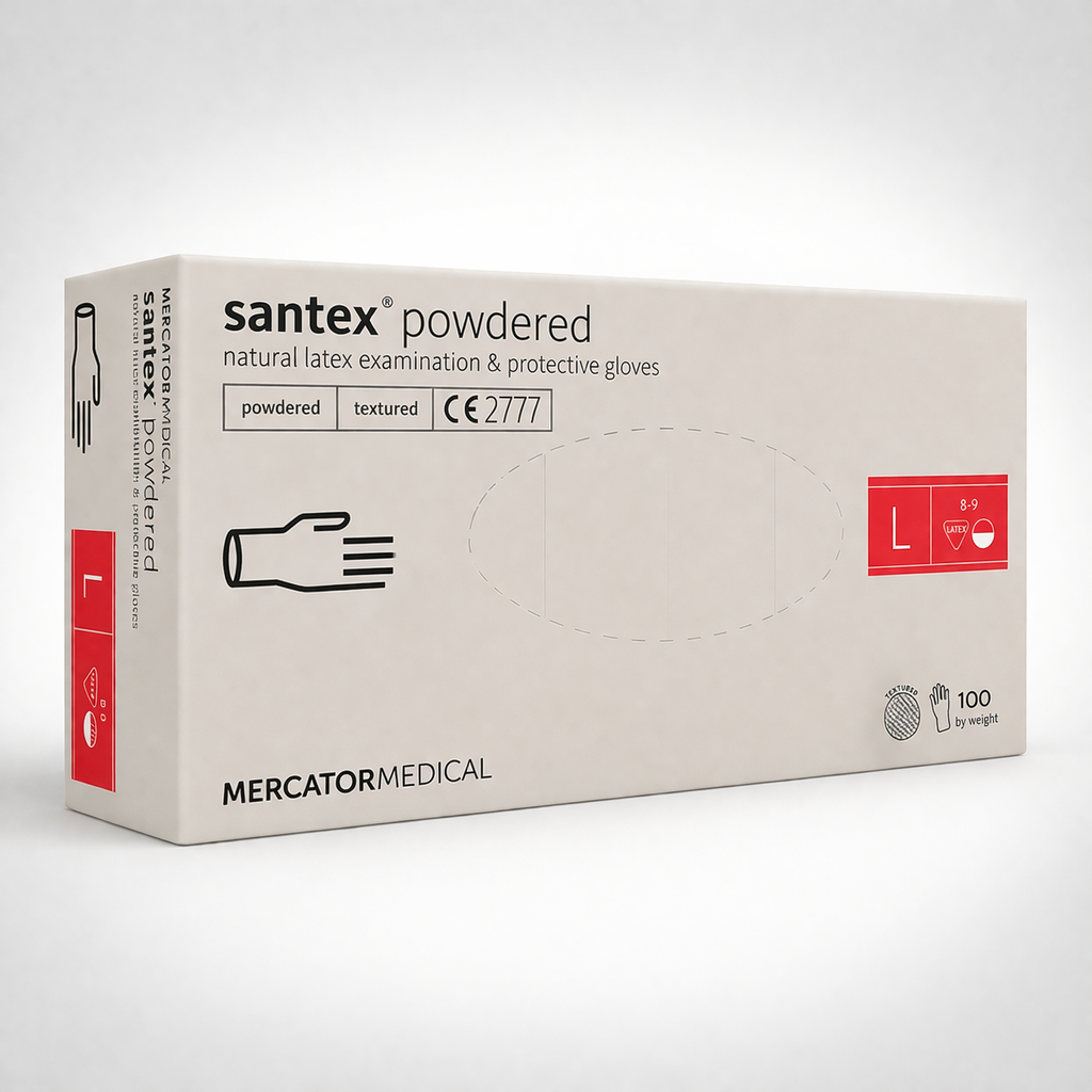 Santex® lateksikäsineet puuteroitu L 100 kpl – kertakäyttöiset suojakäsineet